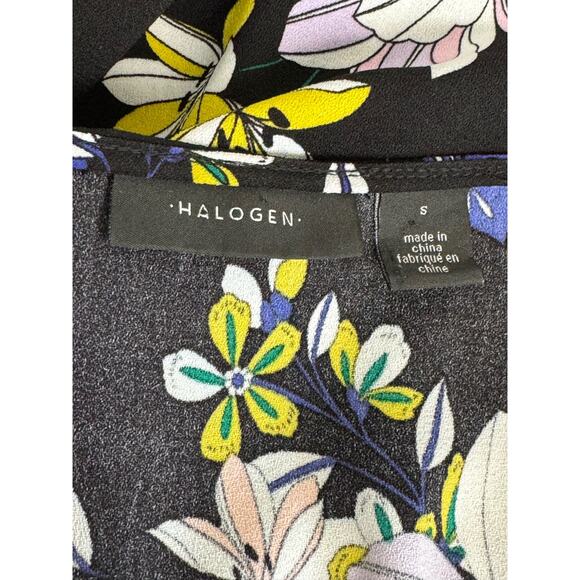 Halogen Black Floral Faux Wrap Midi Dress Size S - Picture 6 of 9
